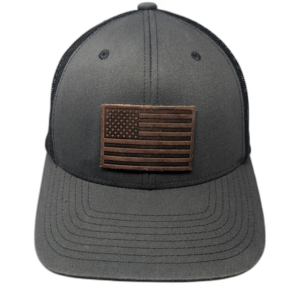 Yupoong Trucker Hat Gray One Size Mesh Back Snapback American Flag Patch